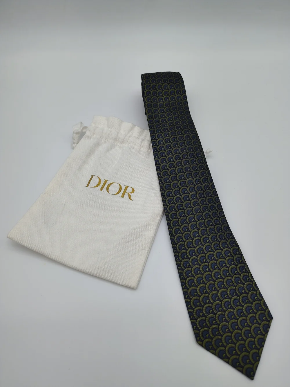 Vintage CHRISTIAN DIOR Cravates Paris Silk Tie Navy Green Geometric 53